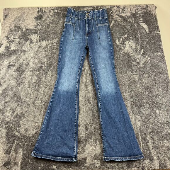 Free People Jayde Flare Blue Denim Jeans Women's 29 High-Rise Stretch Western - Picture 1 of 14